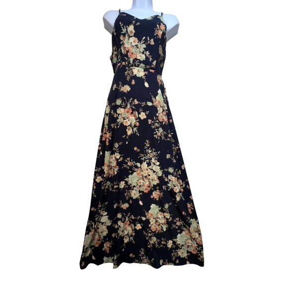 Soprano Womens Floral Maxi Summer Dress Size S Navy Strappy Beach Boho Chic - Picture 1 of 13